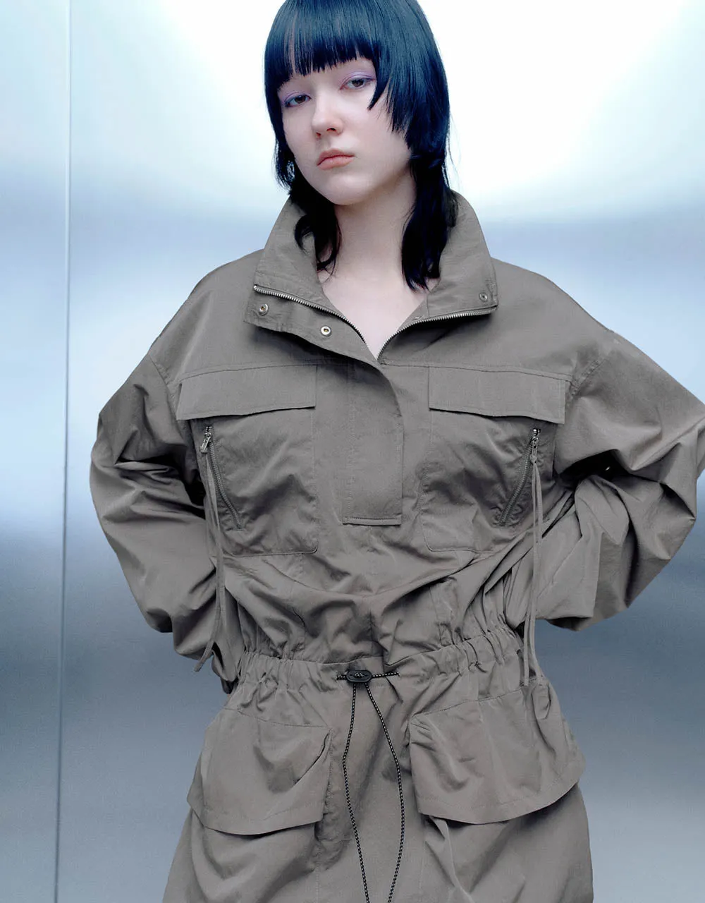 Multi Pockets Stand Collar Straight Dress sold by Urban Revivo product image thumbnail 4