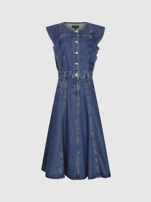 Flounce Trimmed Denim Dresses sold by Urban Revivo