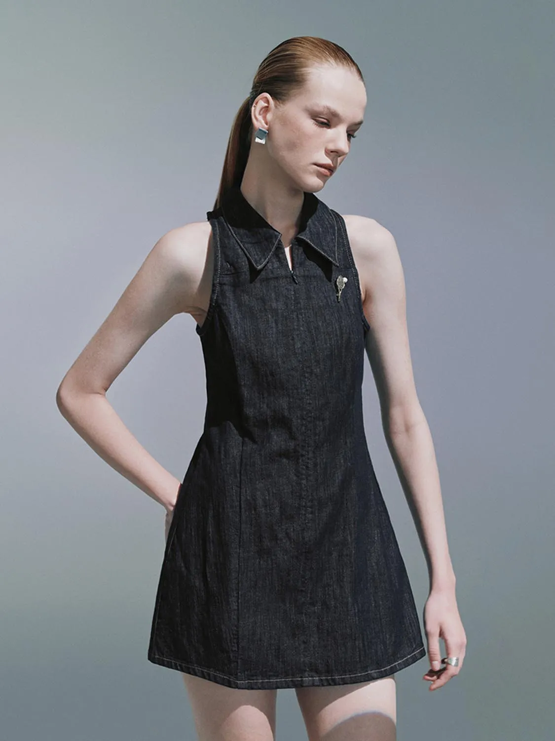 Sleeveless Shirt Collar Denim Dresses sold by Urban Revivo