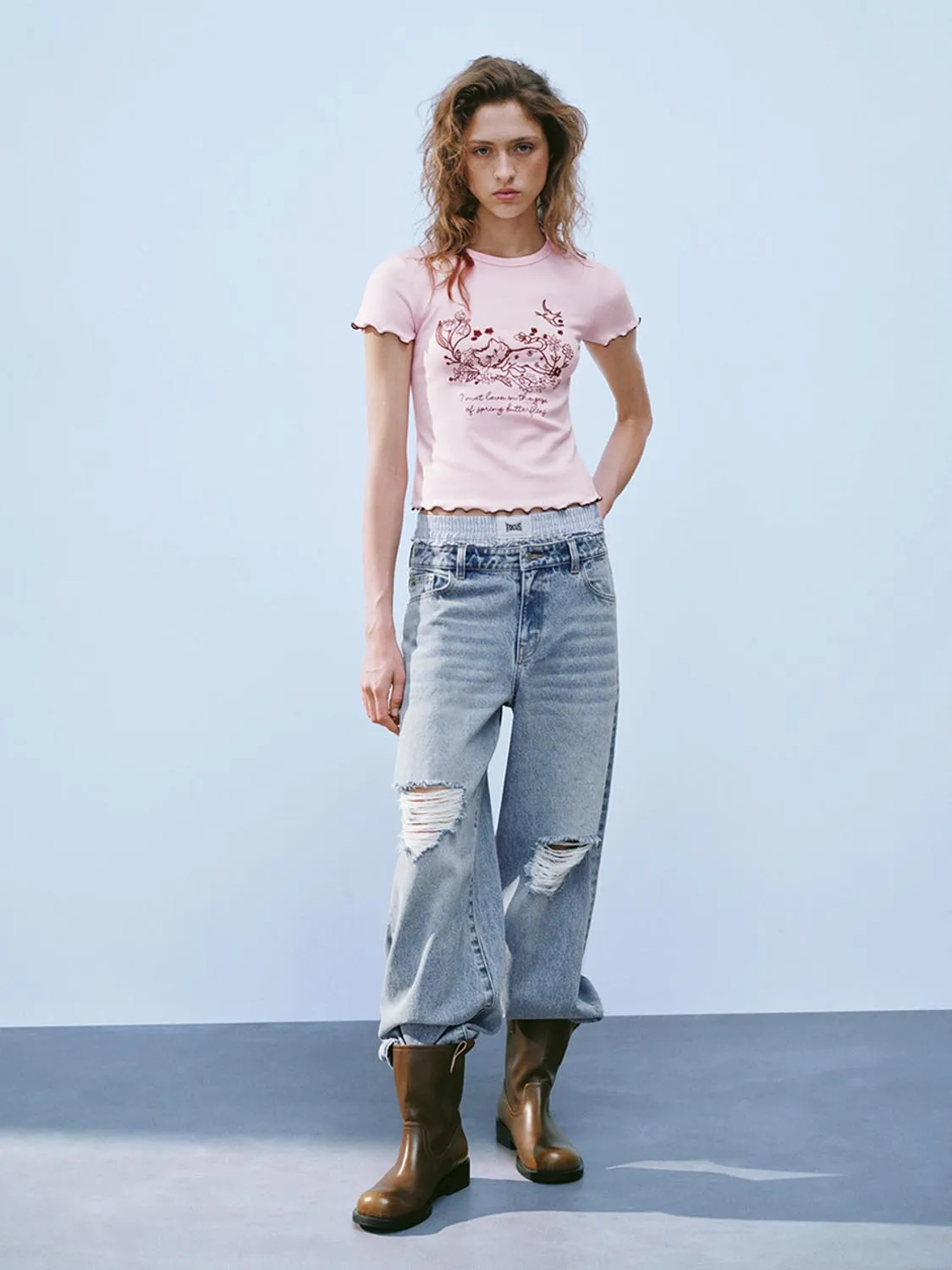 Printed Ruffle Hem T-Shirts sold by Urban Revivo product image thumbnail 4