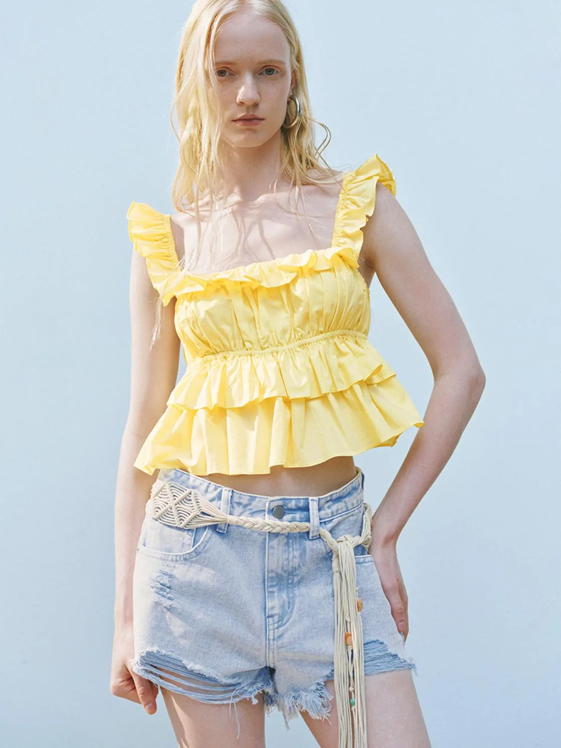 Wide Strap Ruffle Cami Tops sold by Urban Revivo