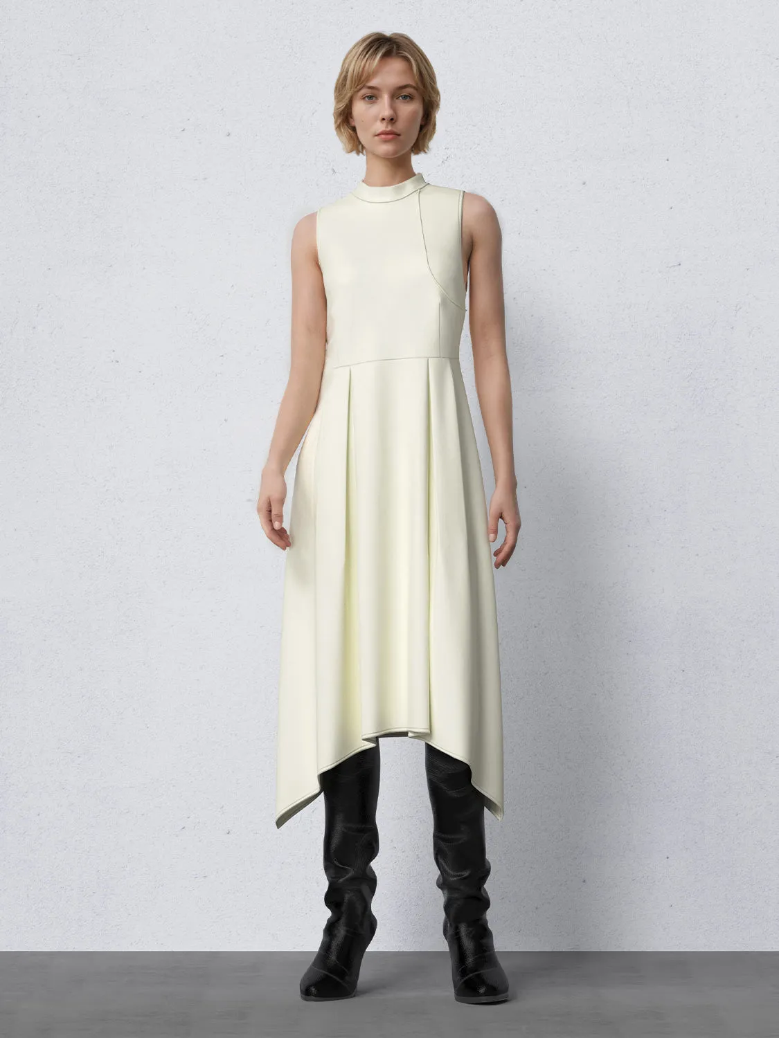 Mock Neck Sleeveless Pleated Irregular Hem Dresses sold by Urban Revivo