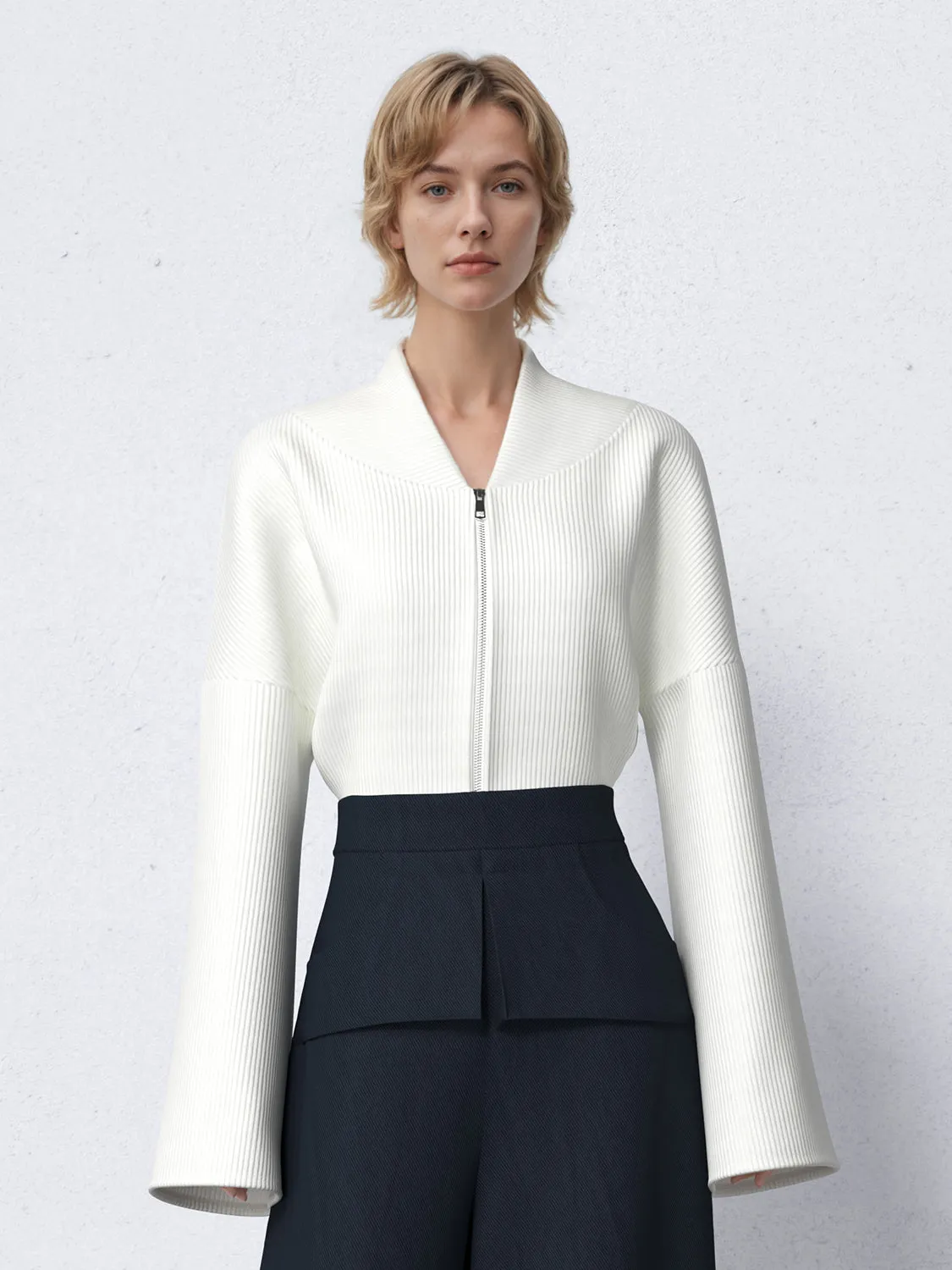 Zip Up Front Rib Knitted Cardigans sold by Urban Revivo