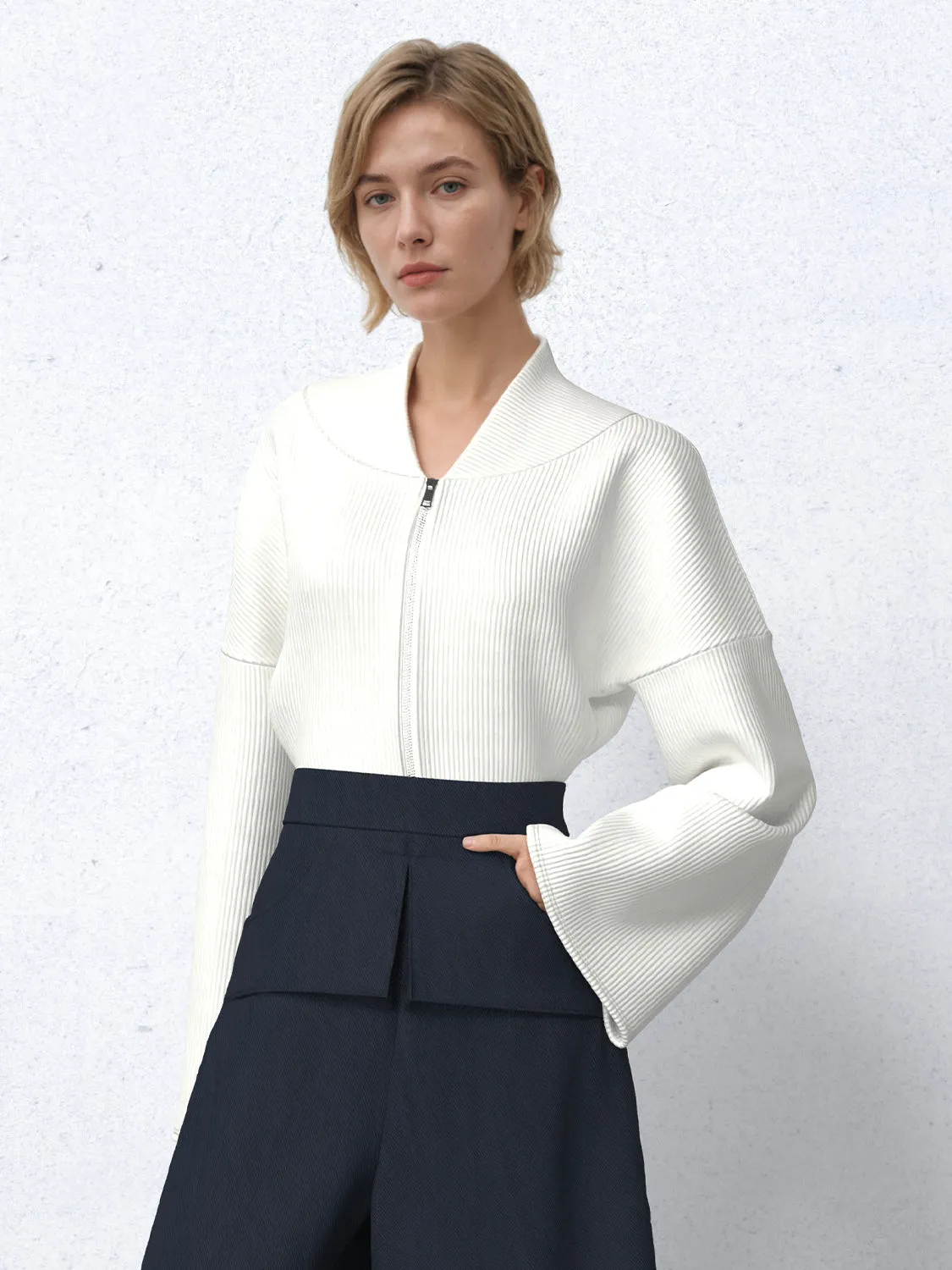 Zip Up Front Rib Knitted Cardigans sold by Urban Revivo product image thumbnail 2