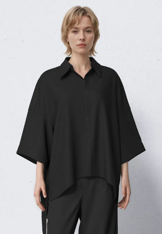 Irregular Hem Lapel Half Sleeve Shirts sold by Urban Revivo