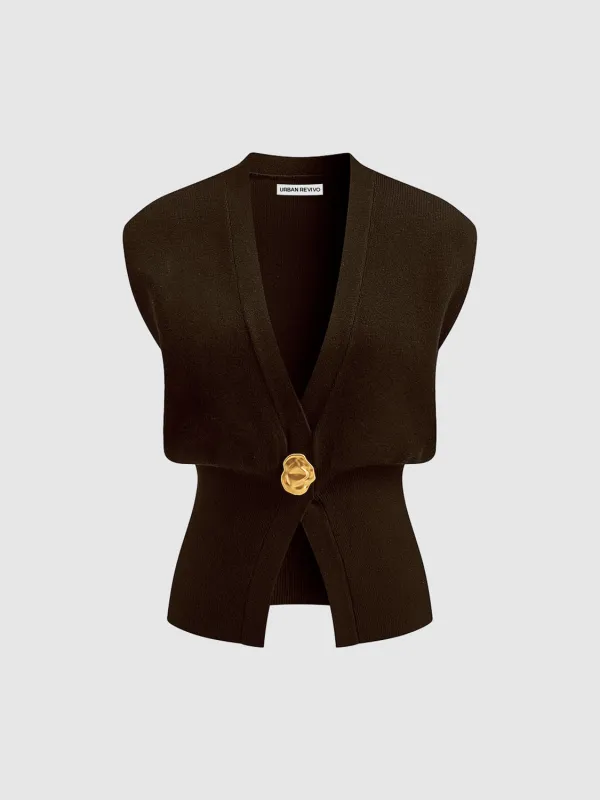 Sleeveless Knitted V-Neck Cardigans sold by Urban Revivo
