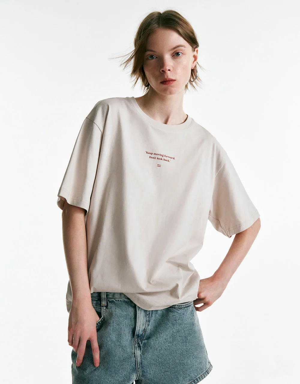 Letter Printed Crew Neck Straight T-Shirt sold by Urban Revivo