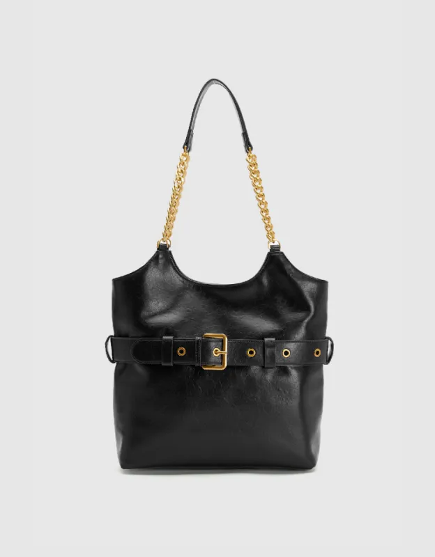 Vegan Leather Tote Bag With Buckle Décor sold by Urban Revivo