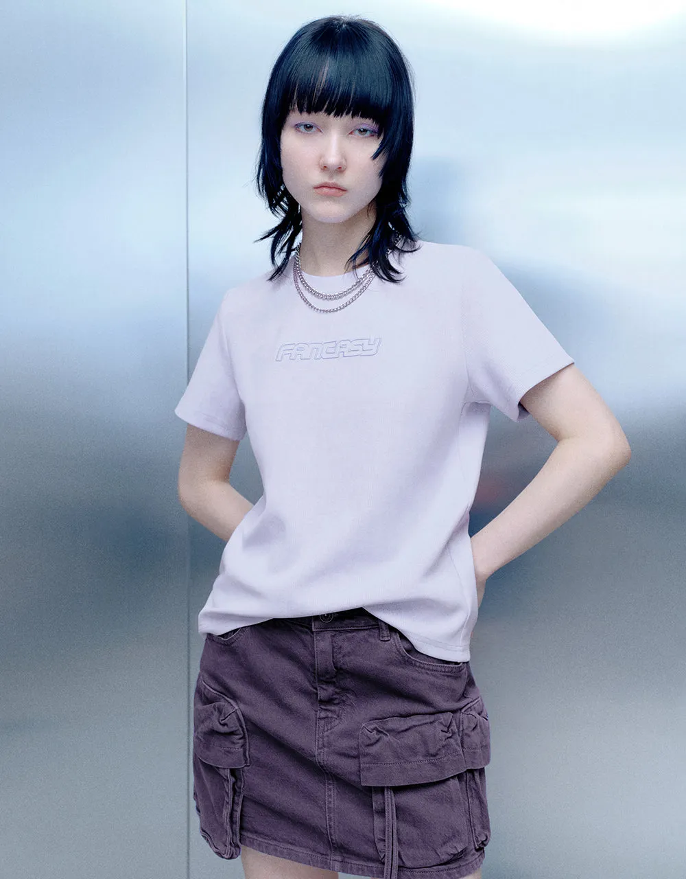 Letter Printed Crew Neck Skinny T-Shirt sold by Urban Revivo