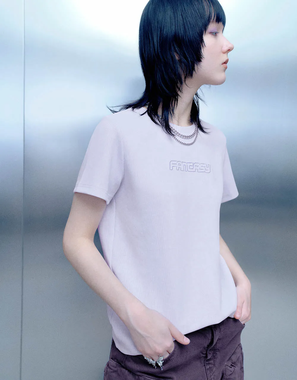 Letter Printed Crew Neck Skinny T-Shirt sold by Urban Revivo product image thumbnail 3