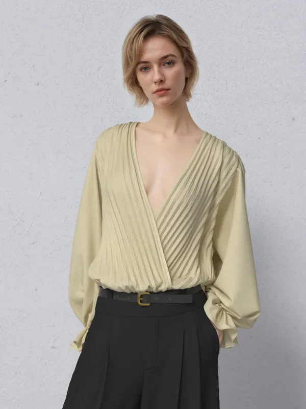 Striped Texture V-Neck Blouses sold by Urban Revivo