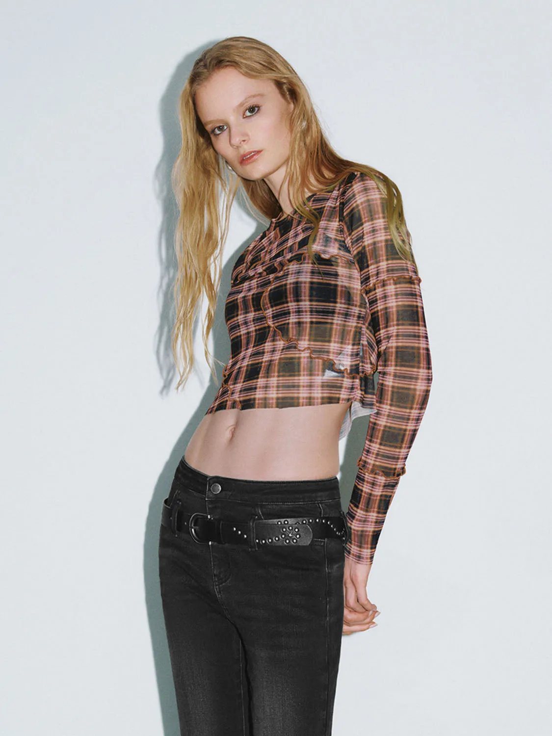 Plaid Long Sleeve Skinny T-Shirts sold by Urban Revivo