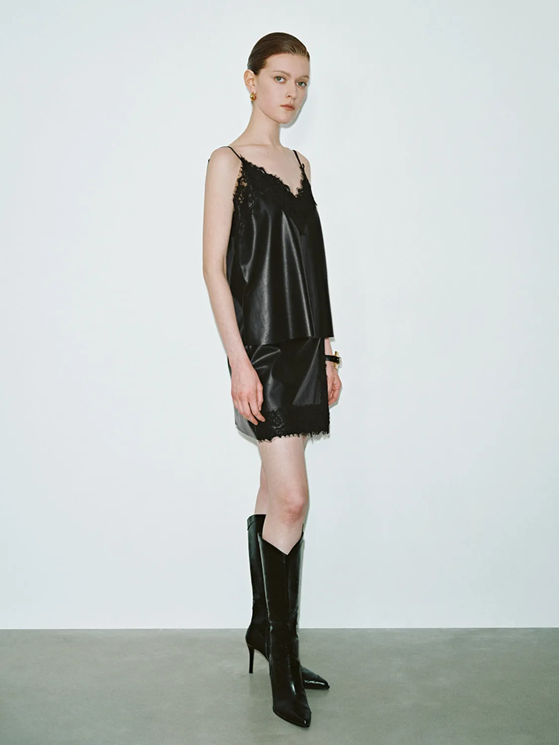 Vegan Leather Lace Cami Tops sold by Urban Revivo product image thumbnail 4