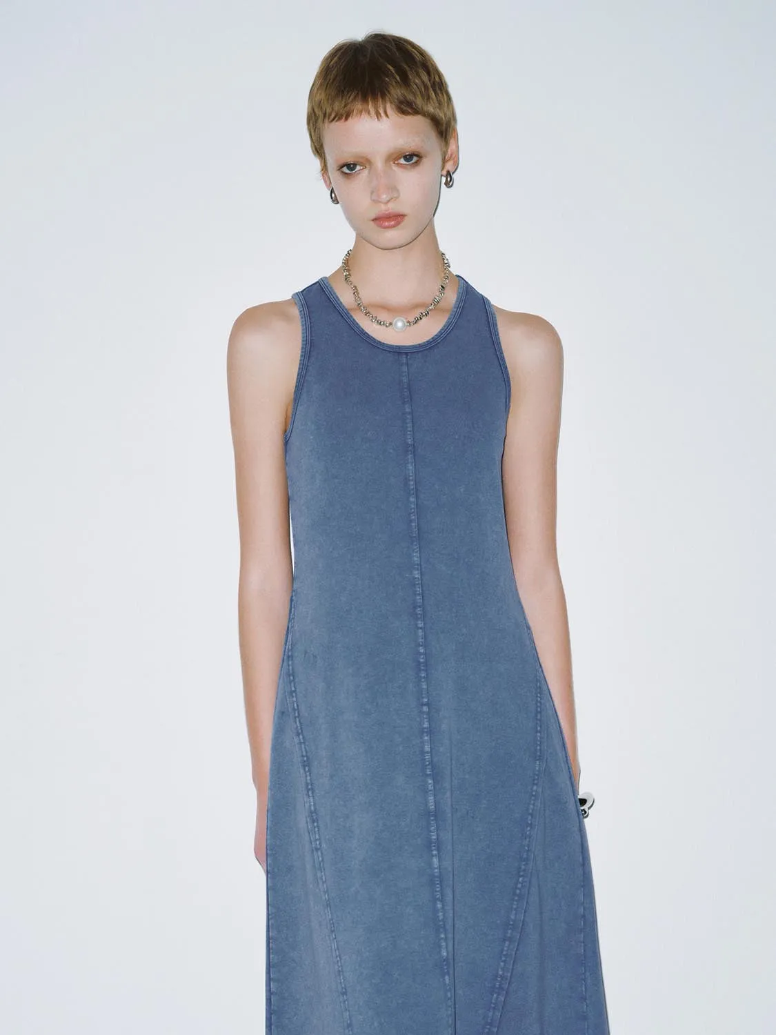 Denim Sleeveless A-Line Maxi Dresses sold by Urban Revivo