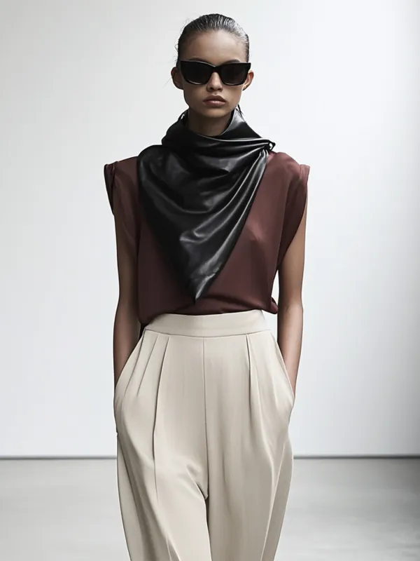 Vegan Leather Scarf Sleeveless Satin Tops sold by Urban Revivo