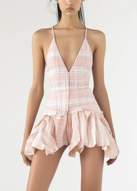 Camisole Plaid V-Neck Ruffle Mini Dresses made by Urban Revivo