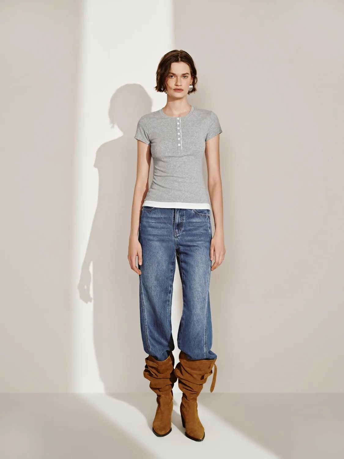 Button Half Placket Short Sleeve T-Shirts sold by Urban Revivo product image thumbnail 4