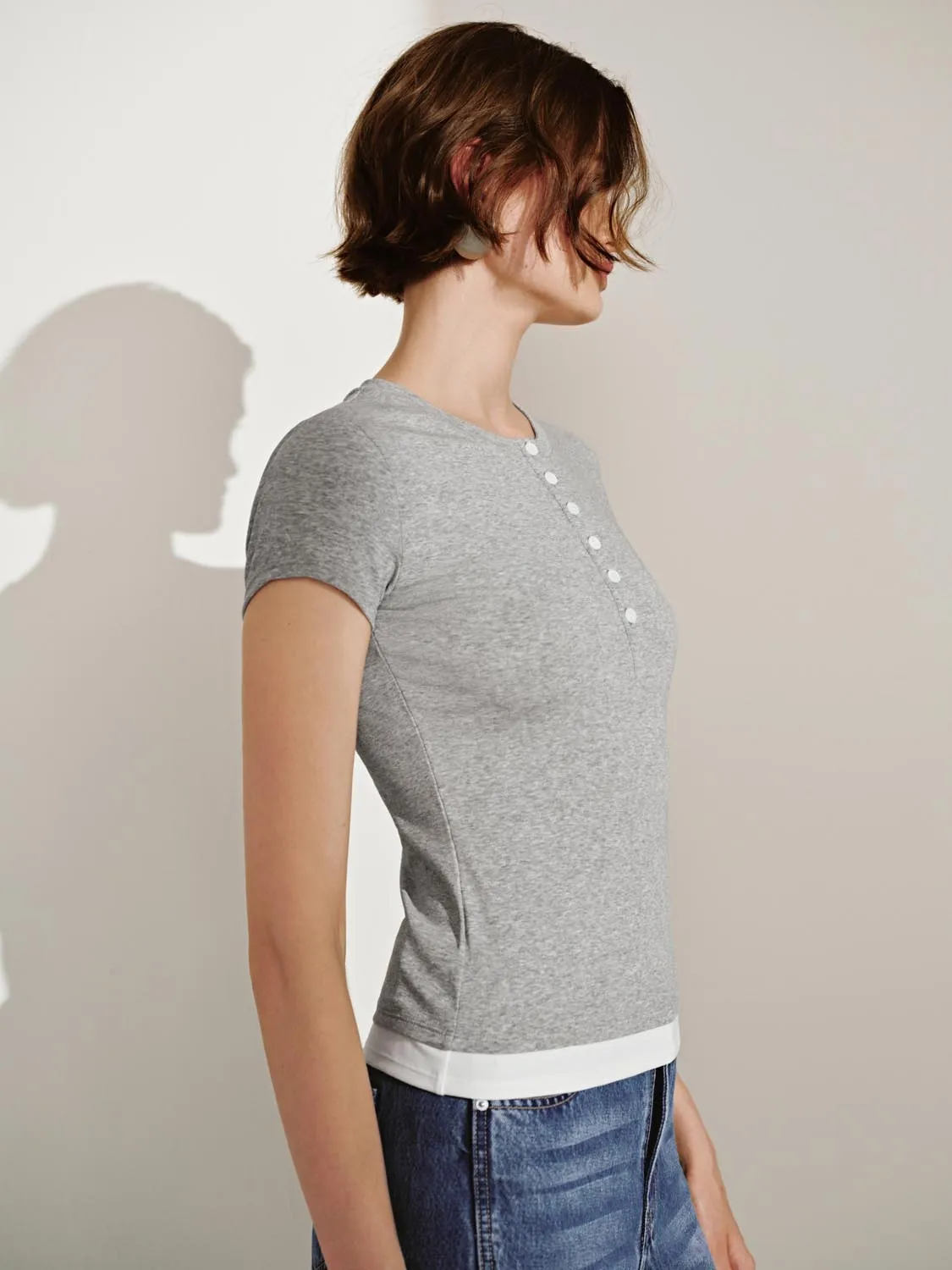 Button Half Placket Short Sleeve T-Shirts sold by Urban Revivo product image thumbnail 2