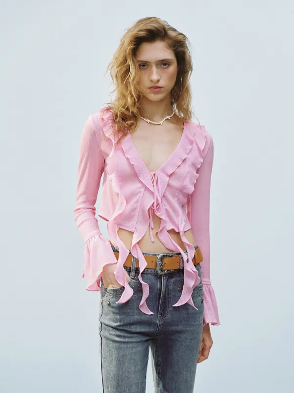 Ruffle Hem V-Neck Blouses sold by Urban Revivo