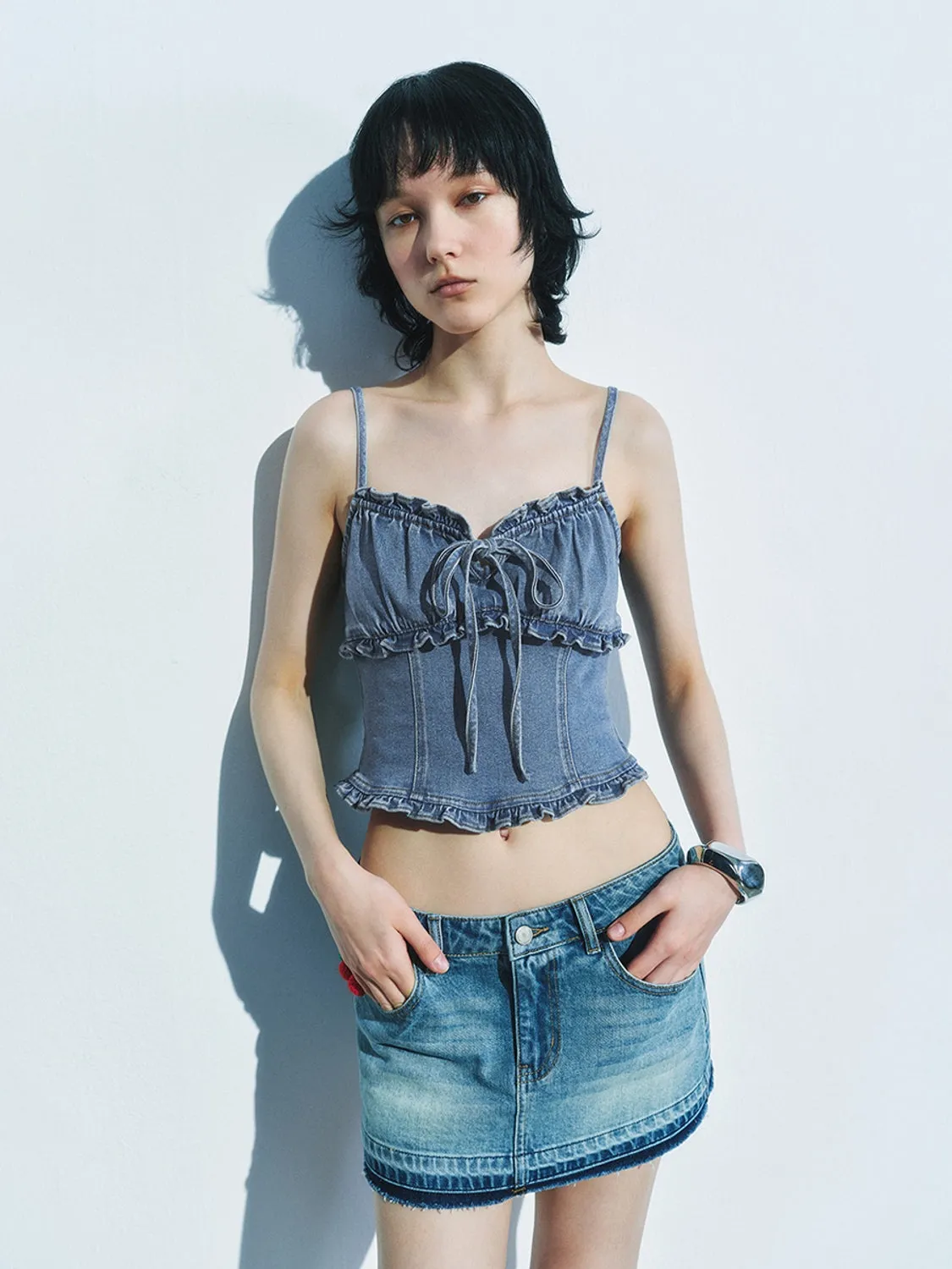 Denim Ruffle Tops sold by Urban Revivo product image thumbnail 5