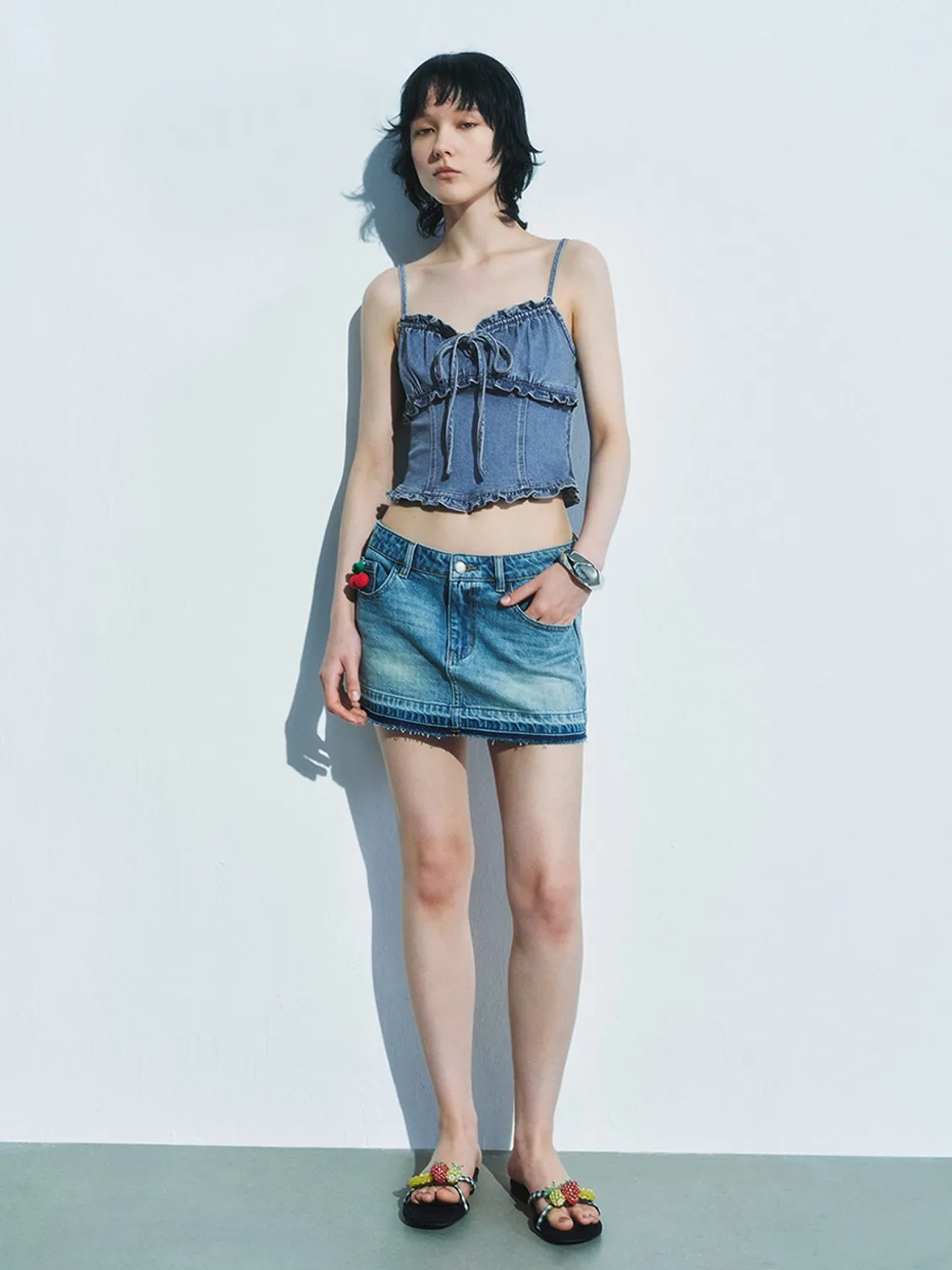 Denim Ruffle Tops sold by Urban Revivo product image thumbnail 4