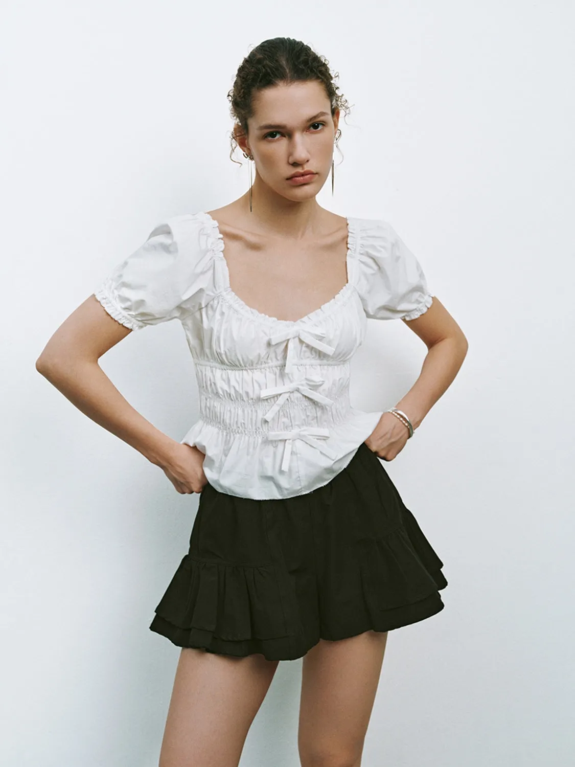 Bow Decor Ruffle Tops sold by Urban Revivo