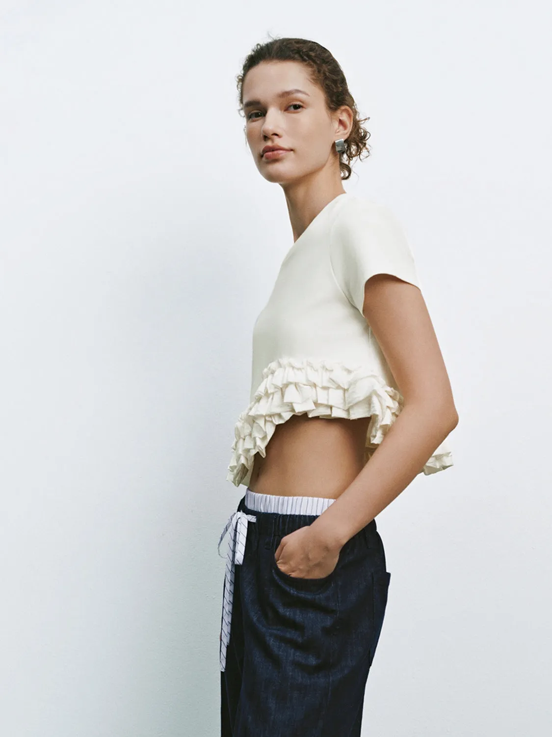 Ruffle Hem Short Sleeve T-Shirts sold by Urban Revivo product image thumbnail 5