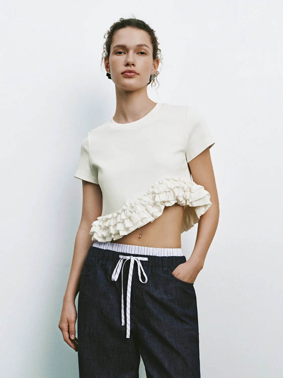 Ruffle Hem Short Sleeve T-Shirts sold by Urban Revivo