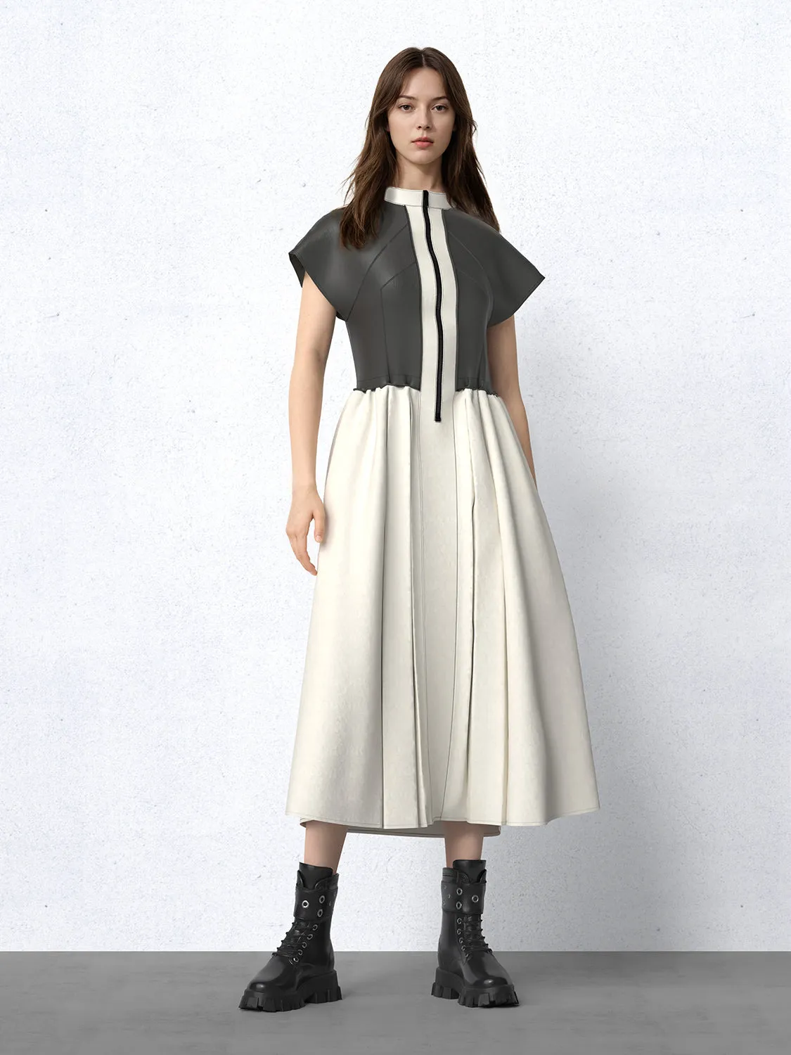 Mock Neck Contrast Panel Midi Dresses sold by Urban Revivo