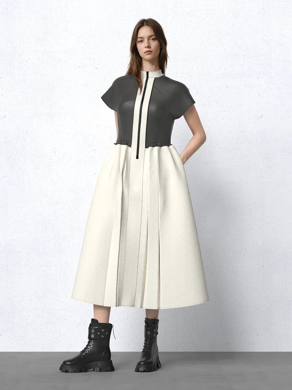 Mock Neck Contrast Panel Midi Dresses sold by Urban Revivo product image thumbnail 2