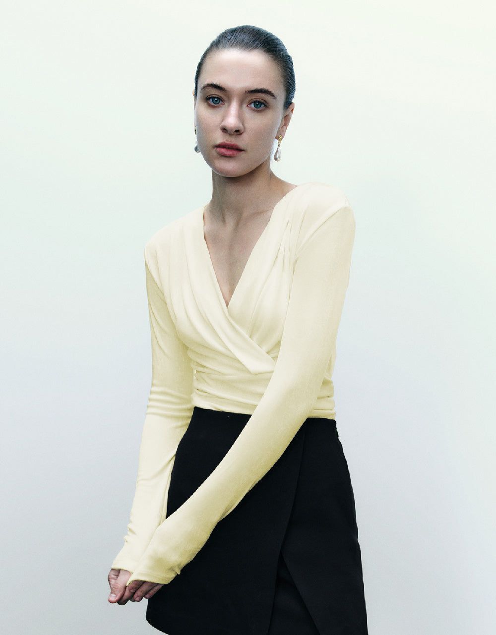 Surplice Front V-Neck Skinny T-Shirt sold by Urban Revivo