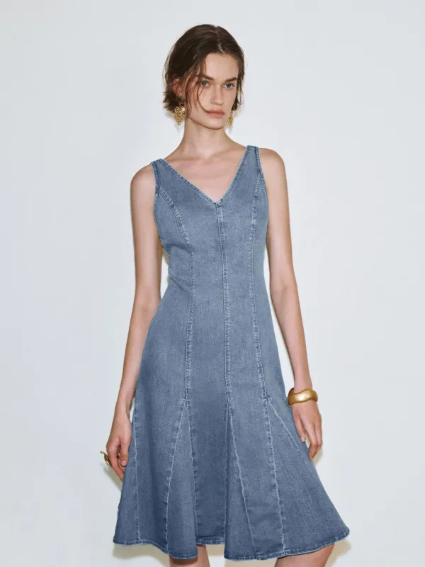 V-Neck Sleeveless Flared Denim Dresses sold by Urban Revivo