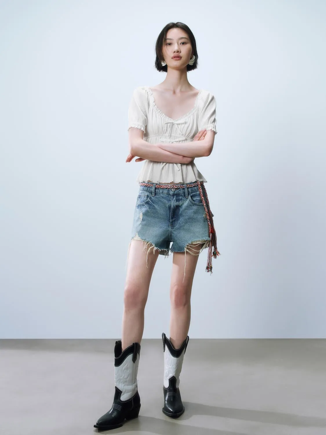 Shirred Bow Décor Blouses sold by Urban Revivo product image thumbnail 4