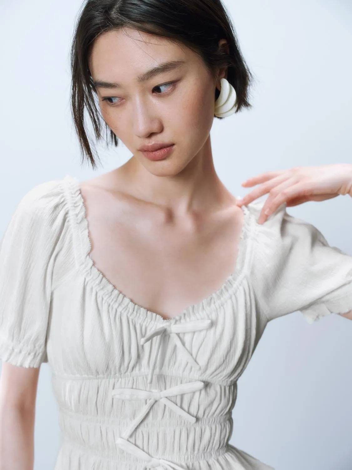 Shirred Bow Décor Blouses sold by Urban Revivo product image thumbnail 3