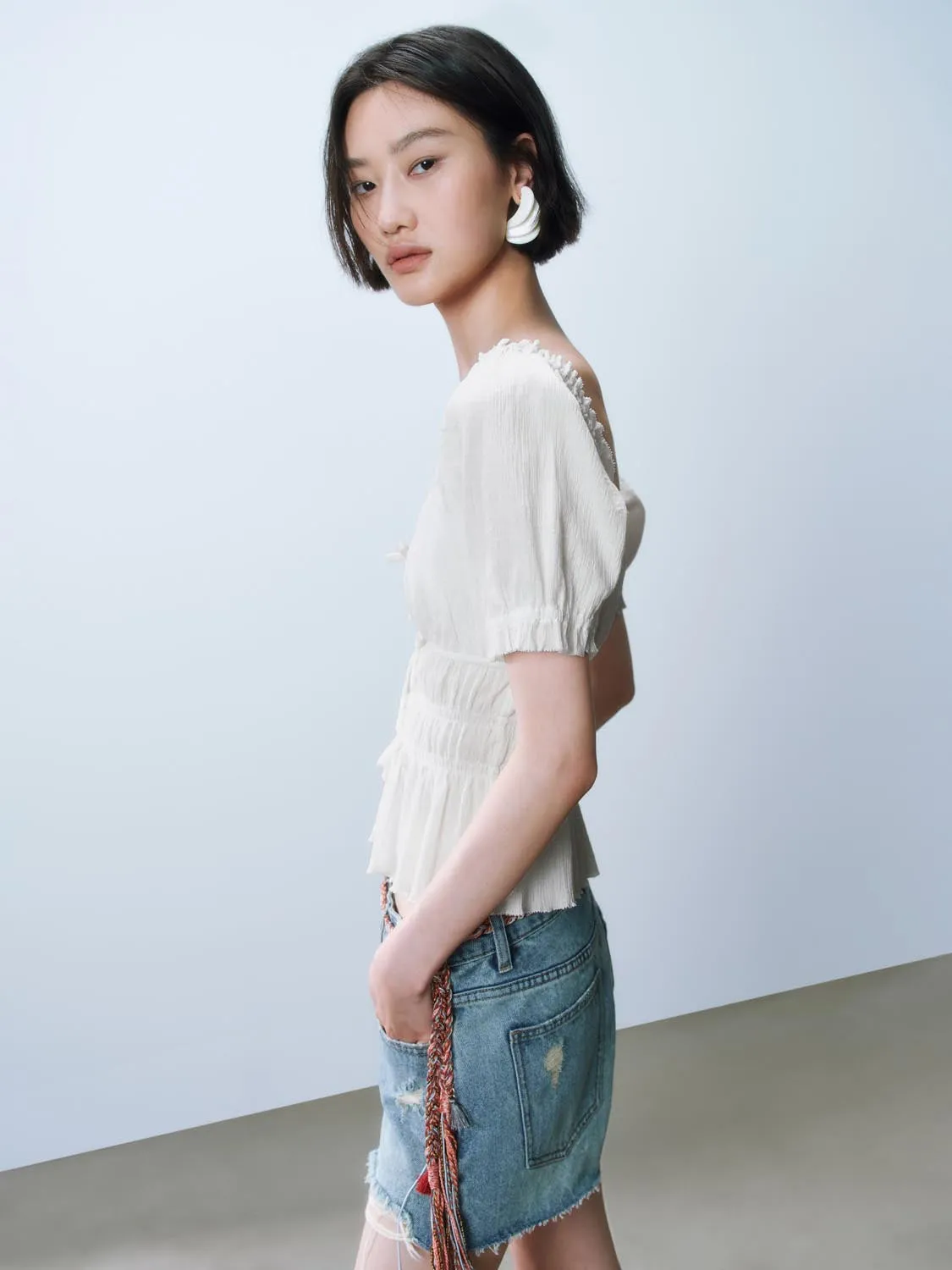 Shirred Bow Décor Blouses sold by Urban Revivo product image thumbnail 2