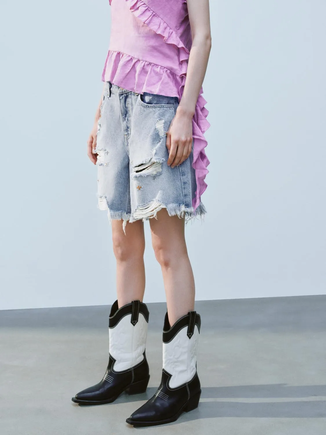 Ripped Denim Shorts sold by Urban Revivo product image thumbnail 3
