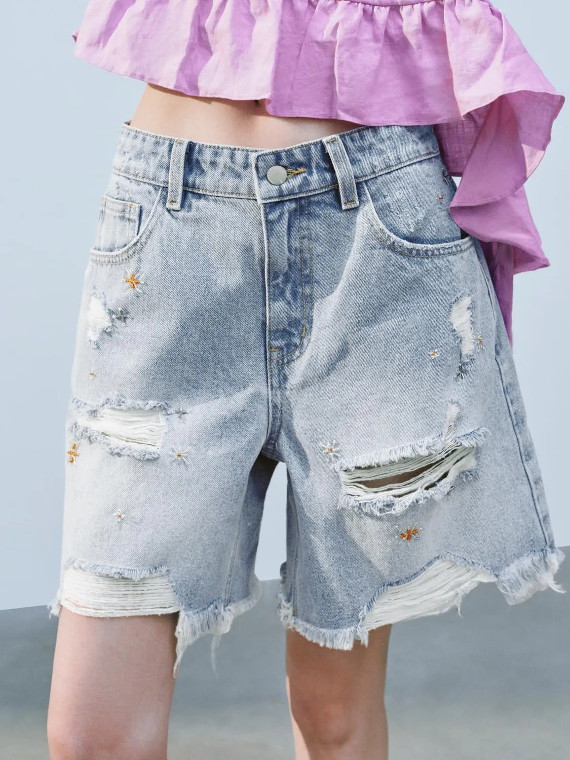 Ripped Denim Shorts sold by Urban Revivo product image thumbnail 5