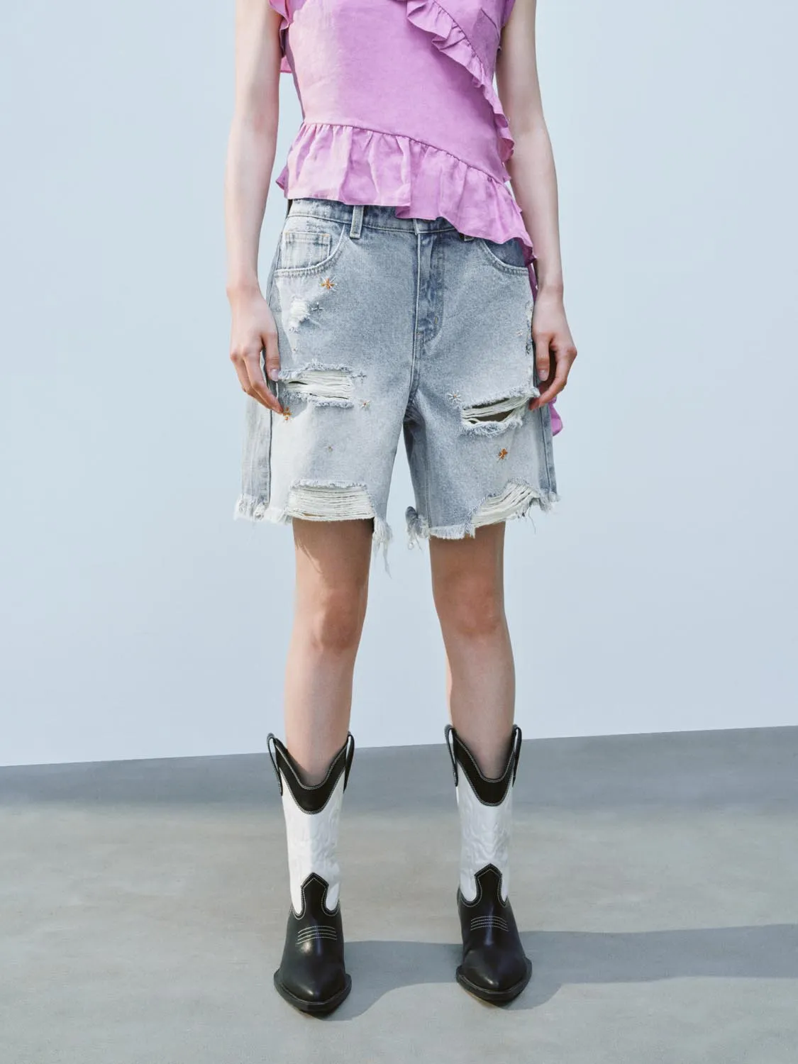 Ripped Denim Shorts sold by Urban Revivo product image thumbnail 2