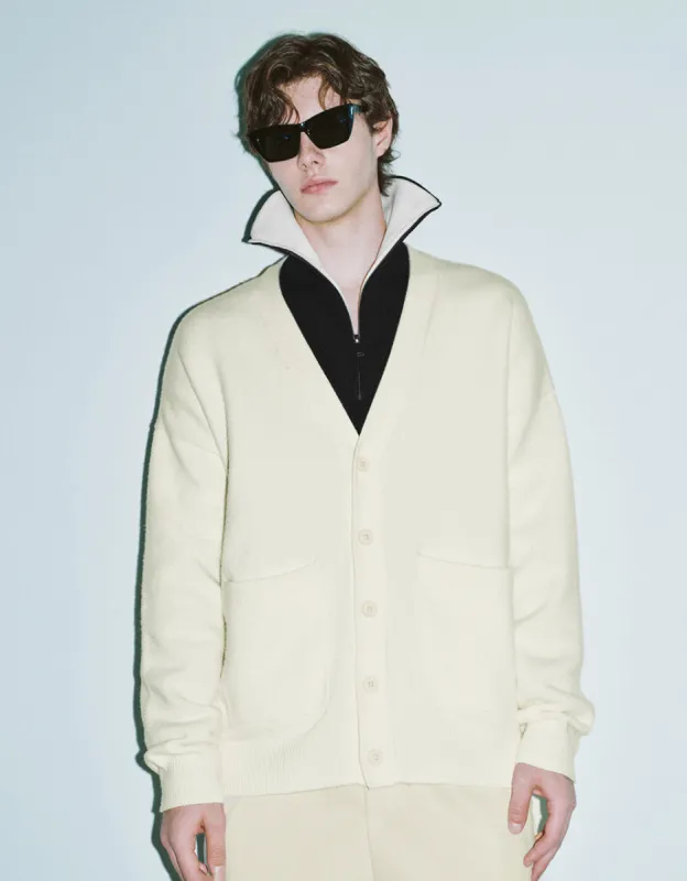 Drop Shoulder Sleeve V-Neck Knitted Cardigan sold by Urban Revivo