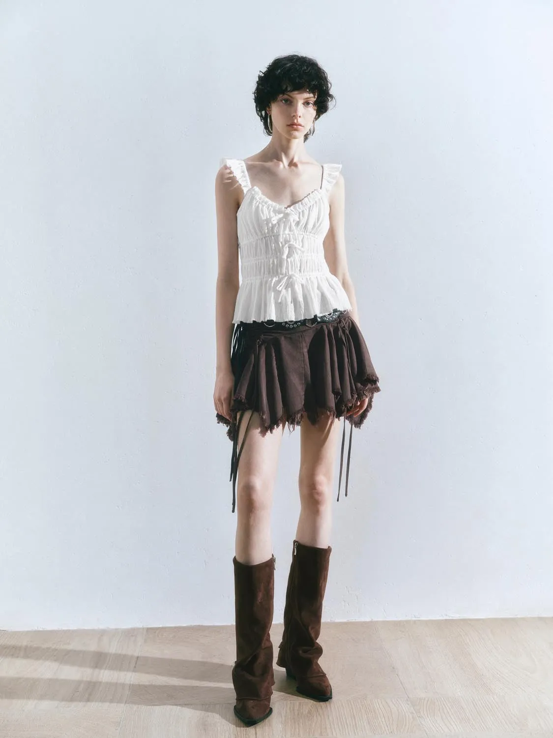 Ruffle Strap Shirred Cami Tops sold by Urban Revivo product image thumbnail 4