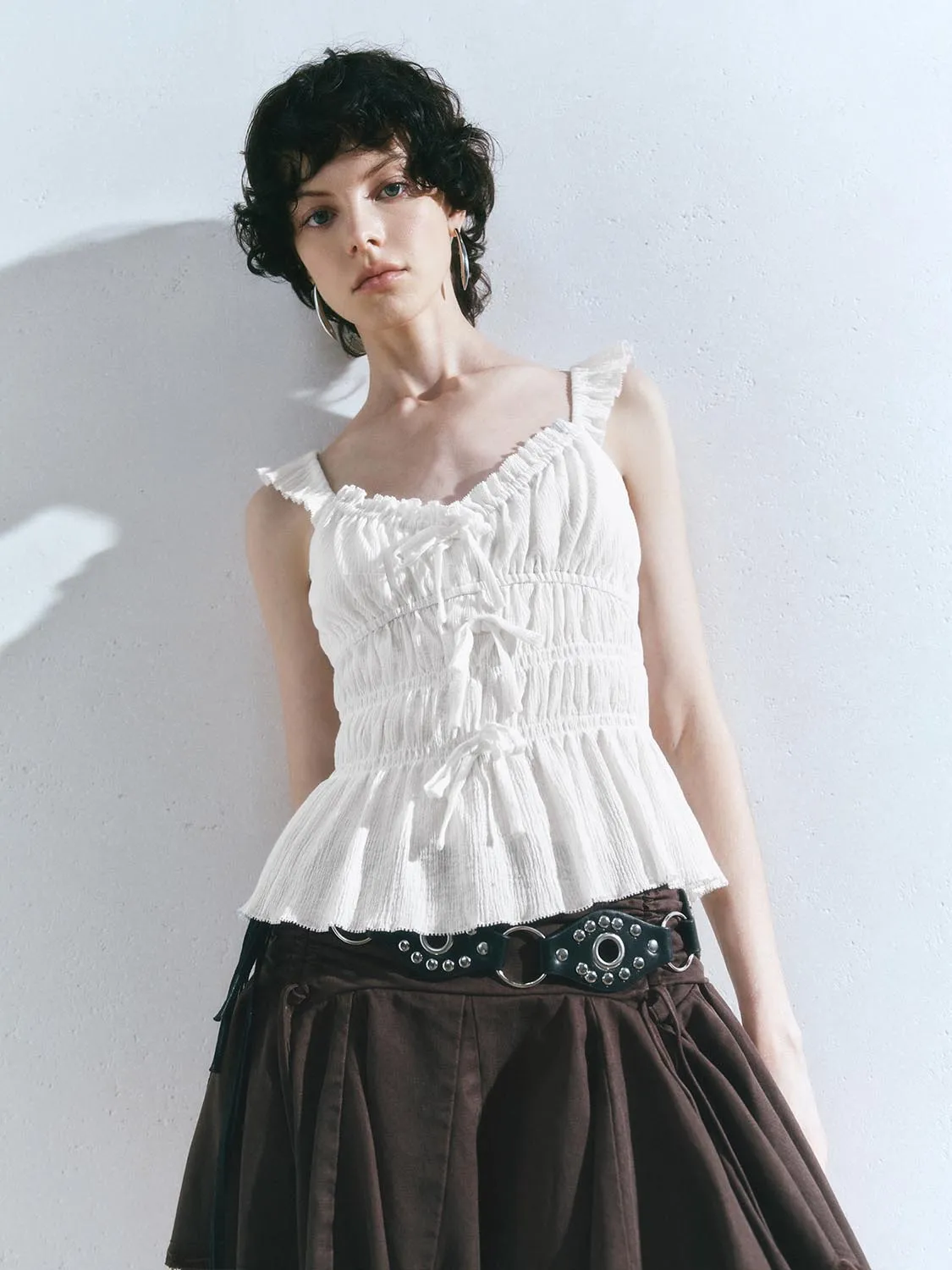 Ruffle Strap Shirred Cami Tops sold by Urban Revivo