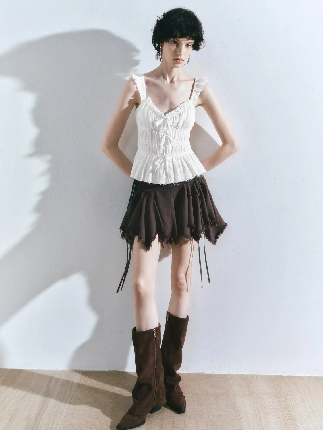 Ruffle Strap Shirred Cami Tops sold by Urban Revivo product image thumbnail 5