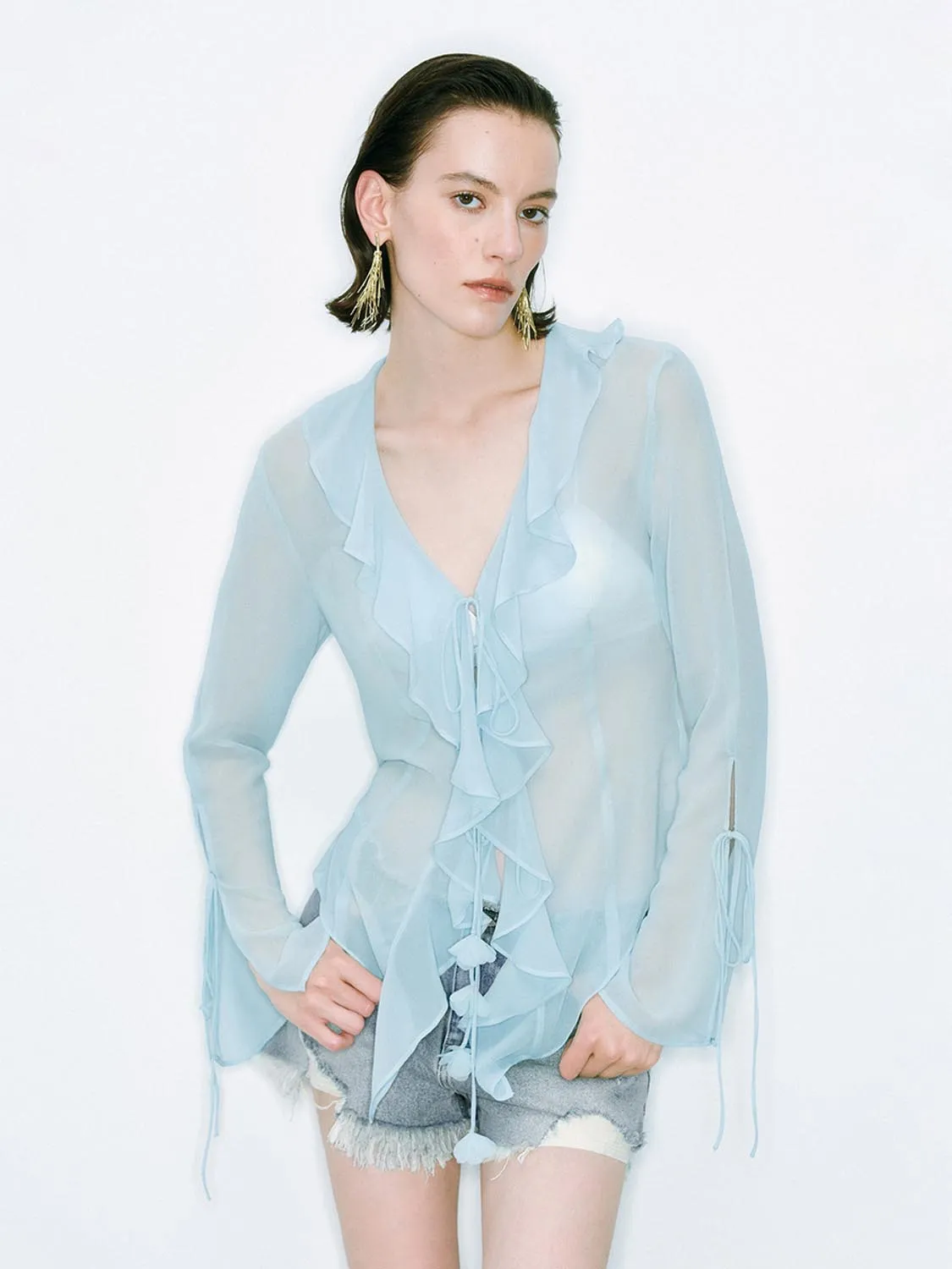 Ruffle Sheer Blouses sold by Urban Revivo