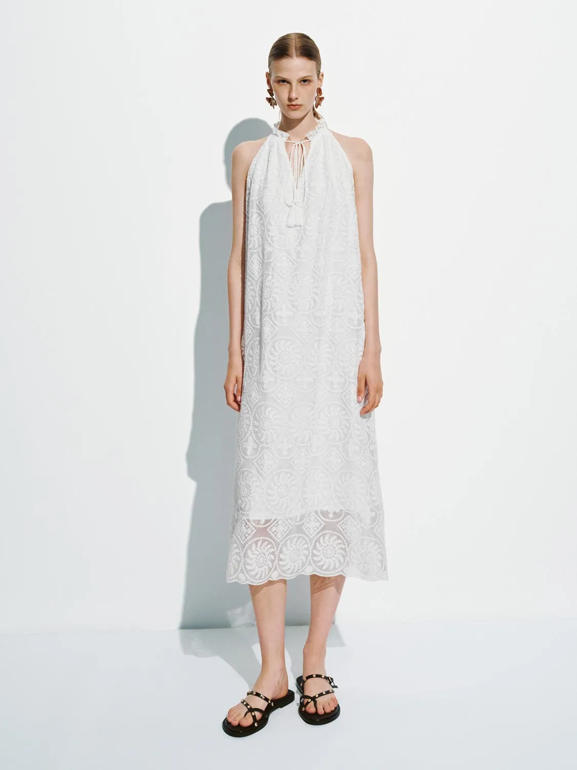 Tie Up Embroidered Maxi Dresses sold by Urban Revivo