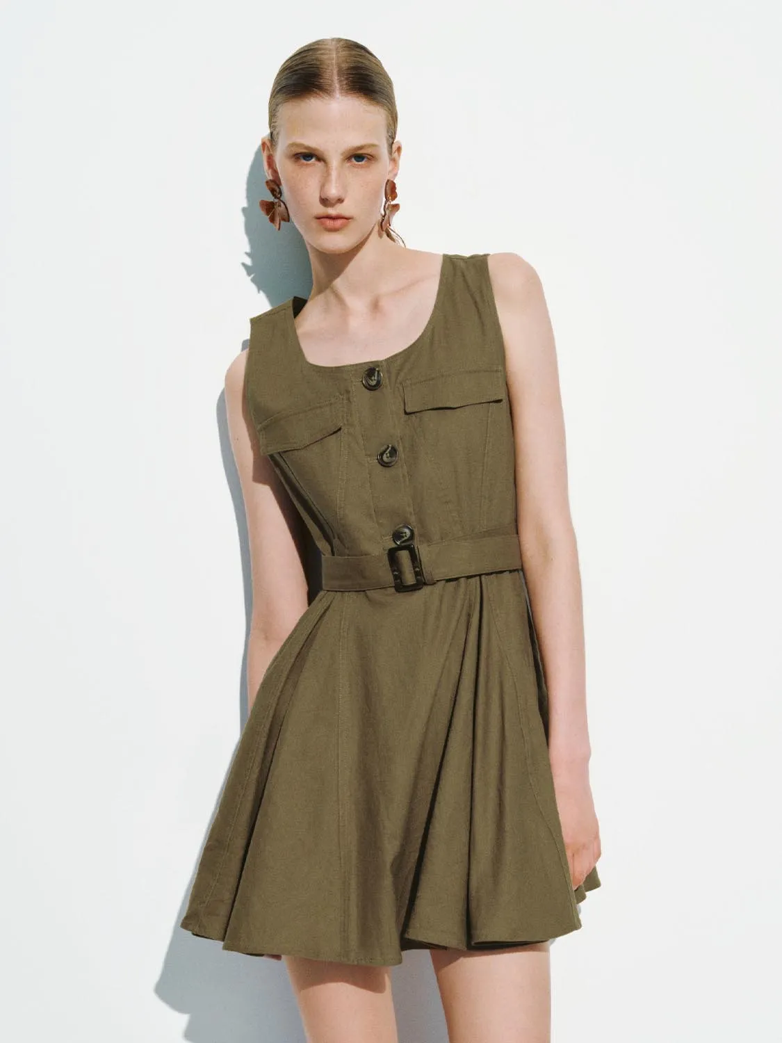 Belted Sleeveless Skater Mini Dresses sold by Urban Revivo