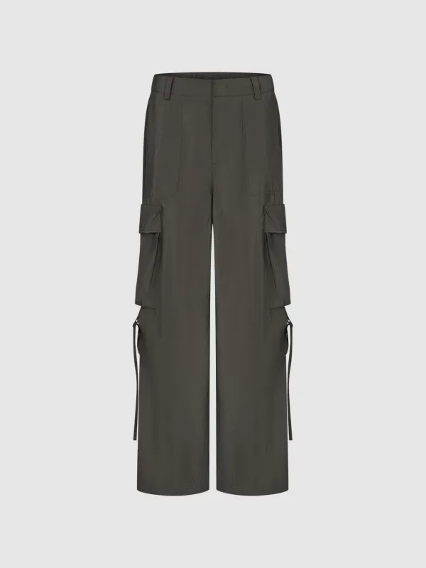 Flap Pocket Wide-Leg Pants sold by Urban Revivo
