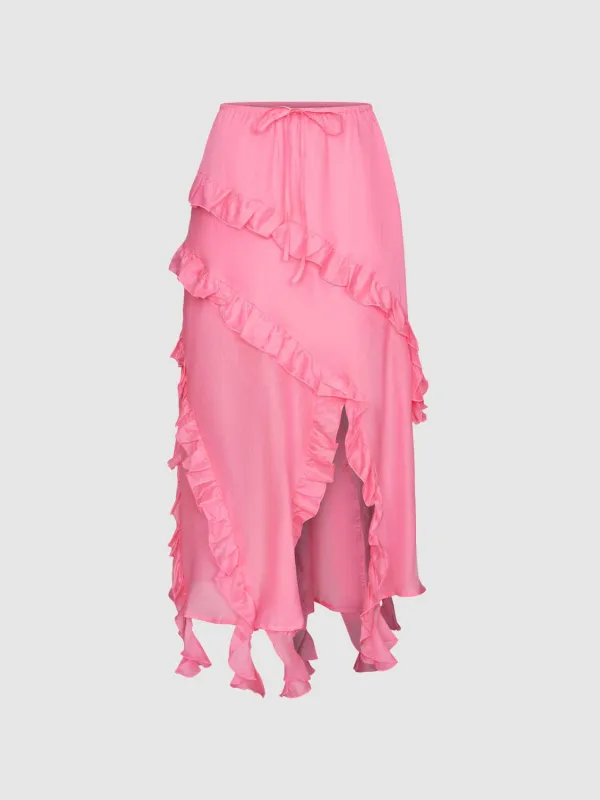 Ruffle Irregular Hem A-Line Skirts sold by Urban Revivo
