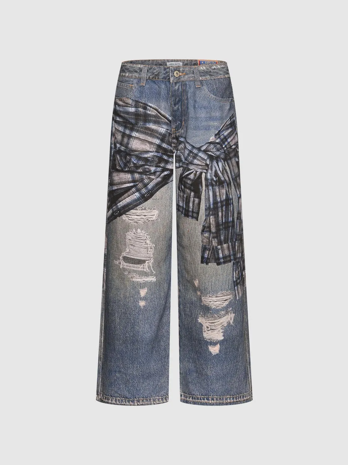 Paneled Ripped Denim Jeans sold by Urban Revivo