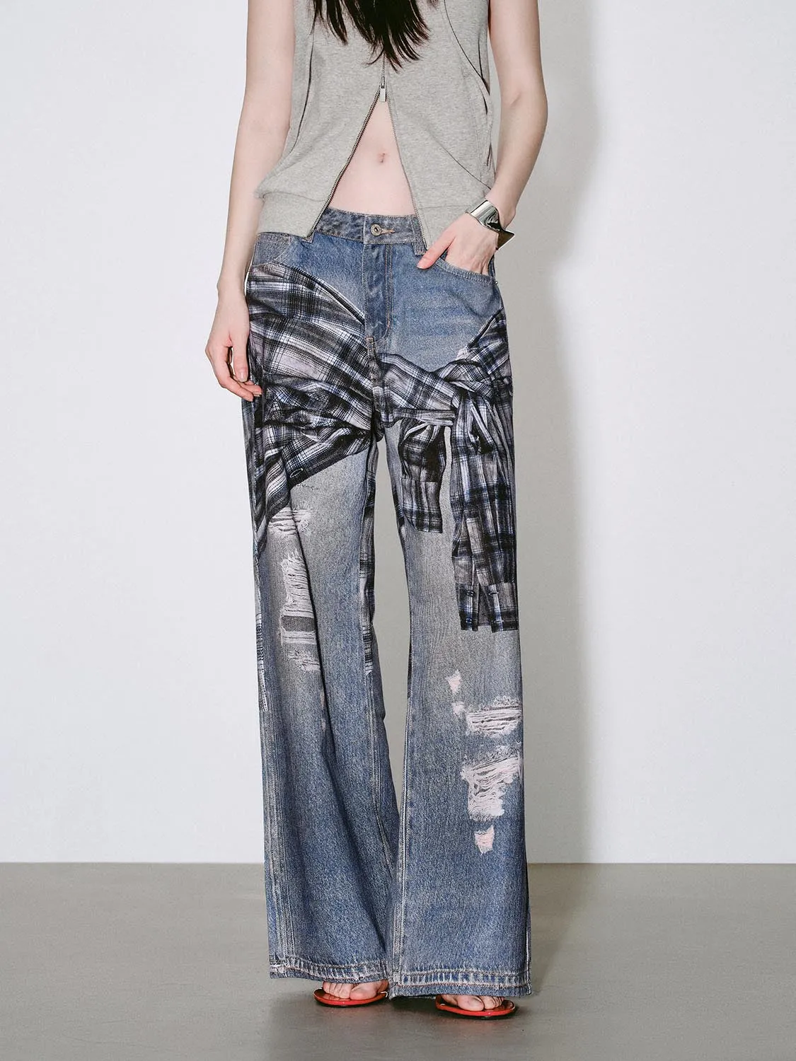 Paneled Ripped Denim Jeans sold by Urban Revivo product image thumbnail 2