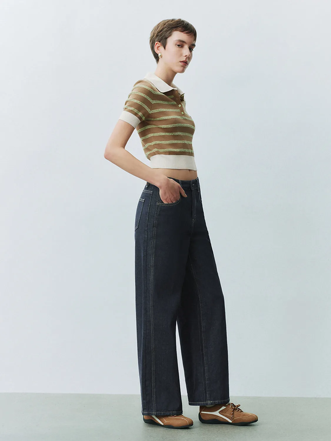 Striped Cropped Knitted T-Shirts sold by Urban Revivo product image thumbnail 4